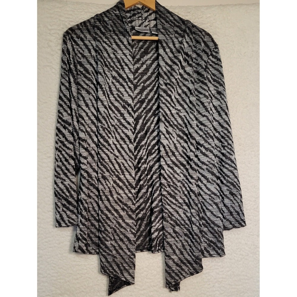 Chico's Open Front Sweater Size 1 Black Gray Long Sleeve Light USA 1466